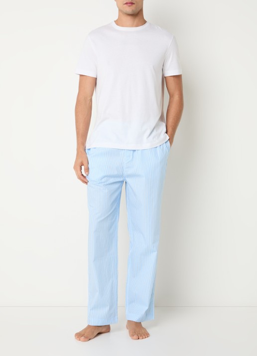 Ralph Lauren Pyjamabroek met logoprint en steekzakken - voorkant 3 lichtblauw