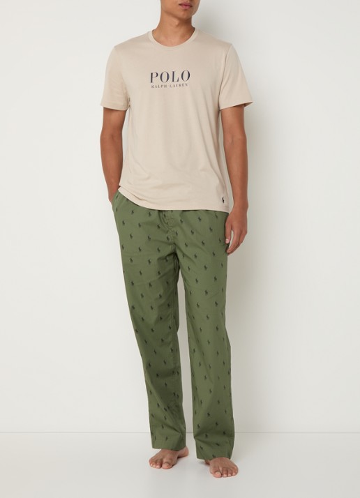 Ralph Lauren Pyjamabroek met logoprint en steekzakken - voorkant 4 legergroen