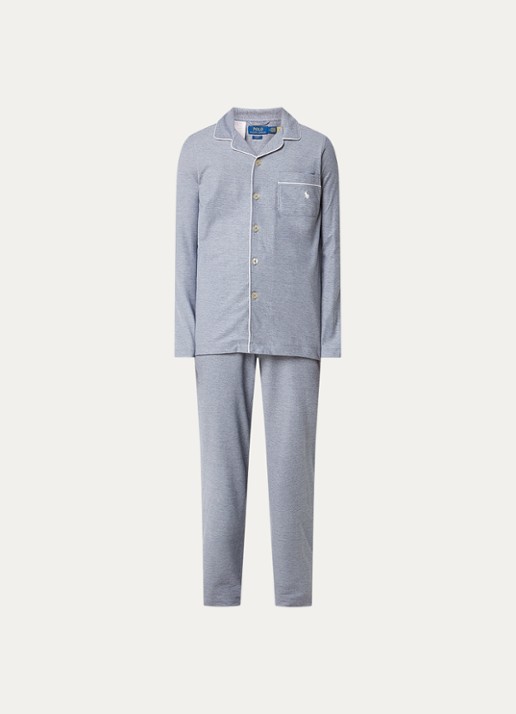 Ralph Lauren Pyjamaset met microdessin - voorkant donkerblauw