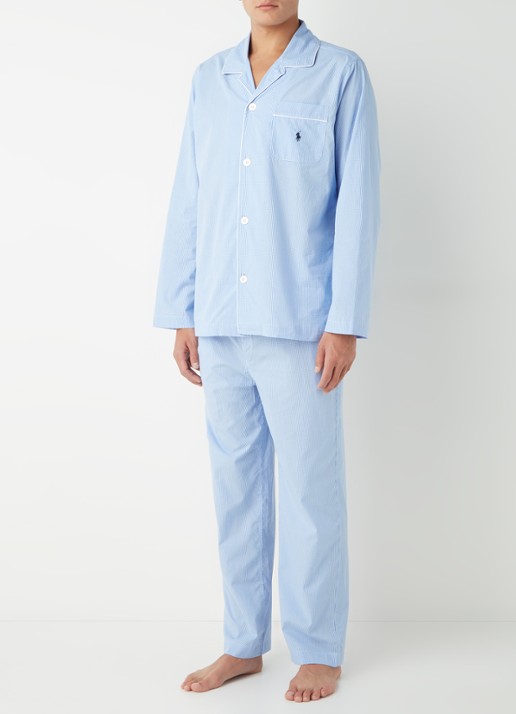 Ralph Lauren Pyjamaset met microdessin - voorkant 3 lichtblauw