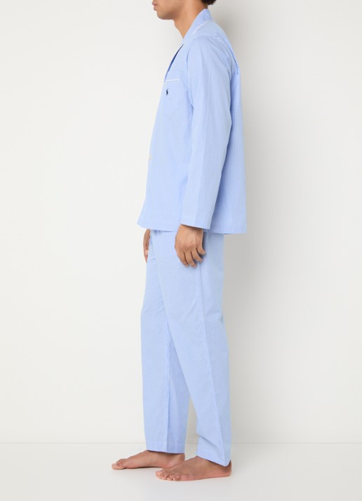 Ralph Lauren Pyjamaset met streepprint en borstzak - voorkant 4 blauw