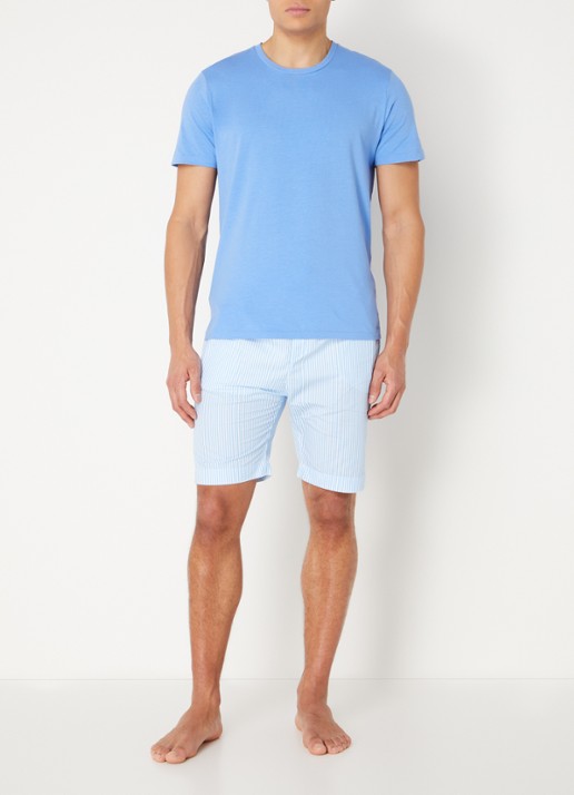 Ralph Lauren Pyjamashorts met streepprint en logo - voorkant 4 lichtblauw