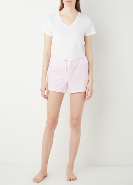 Ralph Lauren Pyjamashorts met streepprint - voorkant 3 lichtroze