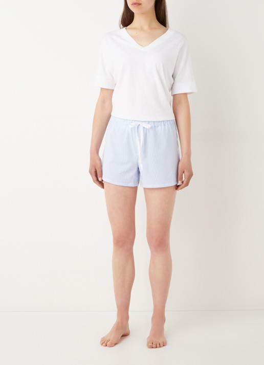 Ralph Lauren Pyjamashorts met streepprint - voorkant 4 lichtblauw