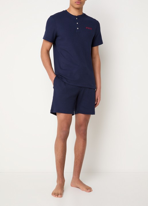 Ralph Lauren Pyjamashorts met structuur - voorkant 3 donkerblauw