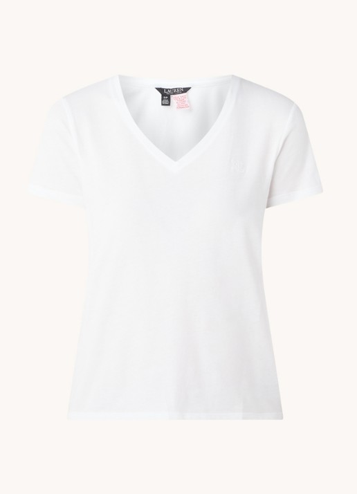Ralph Lauren Pyjamatop met logoborduring - voorkant 3 wit