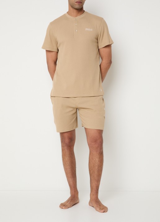Ralph Lauren Pyjamatop met structuur - voorkant 2 camel