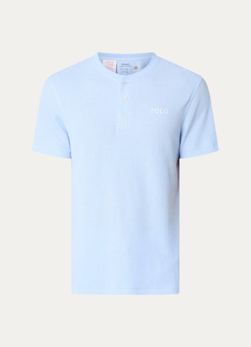Ralph Lauren Pyjamatop met structuur - voorkant lichtblauw