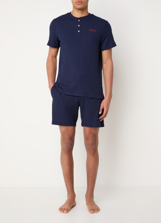 Ralph Lauren Pyjamatop met structuur - voorkant 2 donkerblauw