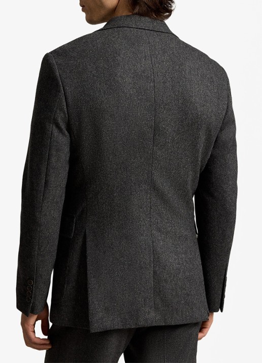 Ralph Lauren Regular fit colbert in wolblend met klepzakken - achterkant charcoal / antraciet