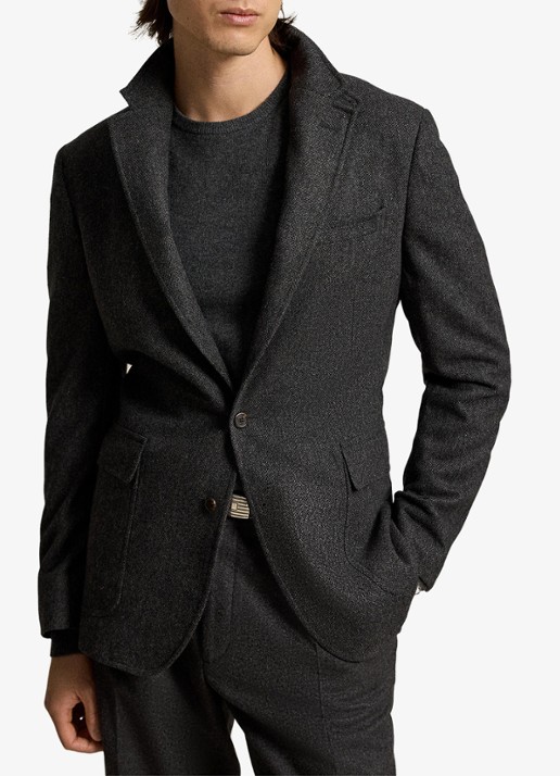 Ralph Lauren Regular fit colbert in wolblend met klepzakken - voorkant 3 charcoal / antraciet