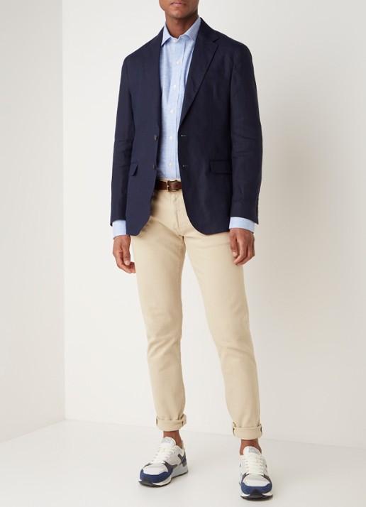 Ralph Lauren Regular fit colbert van linnen met klepzakken - voorkant 4 donkerblauw