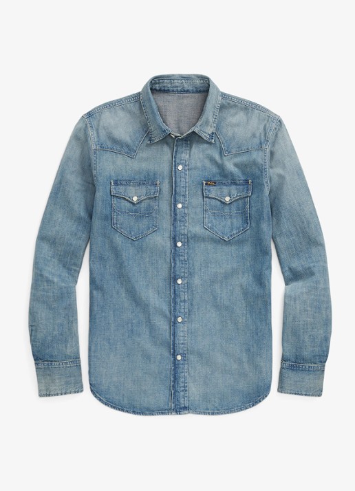Ralph Lauren Regular fit denim overhemd met drukknoopsluiting - voorkant 7 indigo