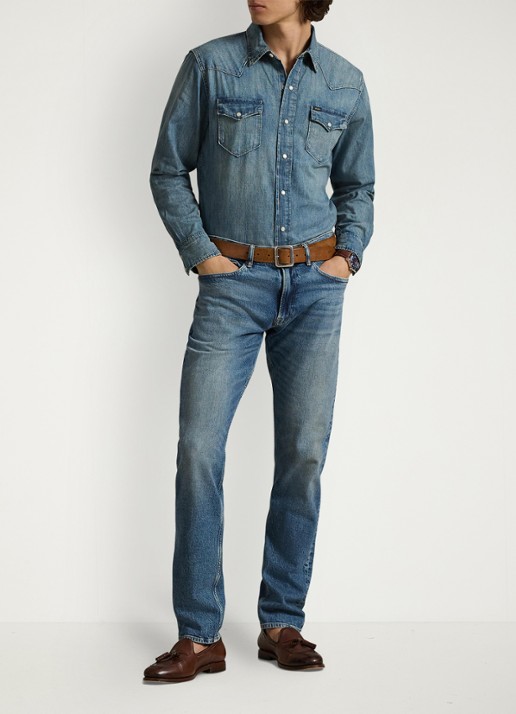 Ralph Lauren Regular fit denim overhemd met drukknoopsluiting - voorkant 8 indigo