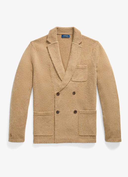 Ralph Lauren Regular fit double-breasted colbert in kasjmierblend met opgestikte zakken - voorkant crouton tan heather / beige