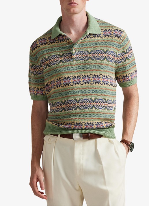 Ralph Lauren Regular fit fijngebreide polo in linnenblend met ingebreid patroon