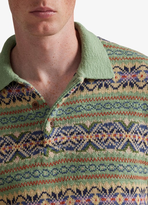 Ralph Lauren Regular fit fijngebreide polo in linnenblend met ingebreid patroon - detail 5 green combo-399u