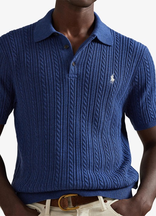 Ralph Lauren Regular fit kabelgebreide polo met logoborduring - detail 4 rustic navy hthr-3r19