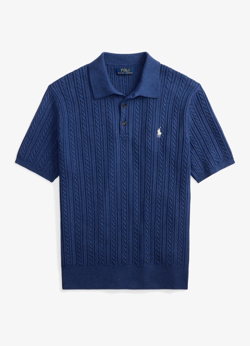 Ralph Lauren Regular fit kabelgebreide polo met logoborduring - voorkant rustic navy hthr-3r19