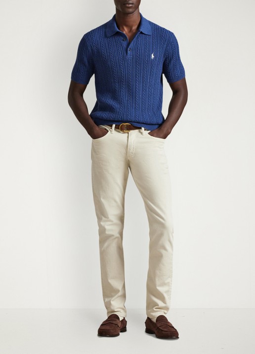 Ralph Lauren Regular fit kabelgebreide polo met logoborduring - voorkant 2 rustic navy hthr-3r19