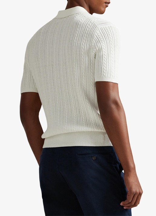 Ralph Lauren Regular fit kabelgebreide polo met logoborduring - achterkant deckwash white w/ navy pp-460o