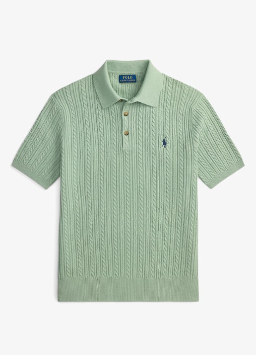 Ralph Lauren Regular fit kabelgebreide polo met logoborduring - voorkant 4 light green / lichtgroen