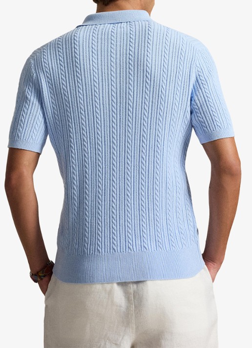 Ralph Lauren Regular fit kabelgebreide polo met logoborduring - achterkant office blue / blauw