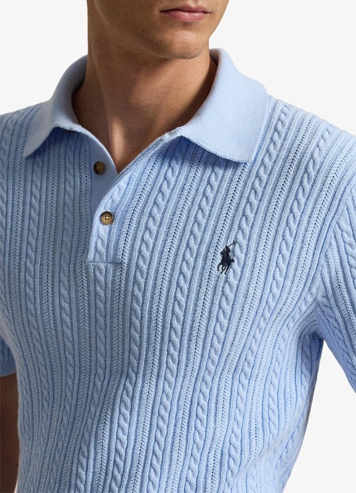 Ralph Lauren Regular fit kabelgebreide polo met logoborduring - detail 3 office blue / blauw