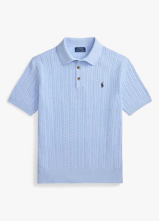 Ralph Lauren Regular fit kabelgebreide polo met logoborduring - voorkant 4 office blue / blauw