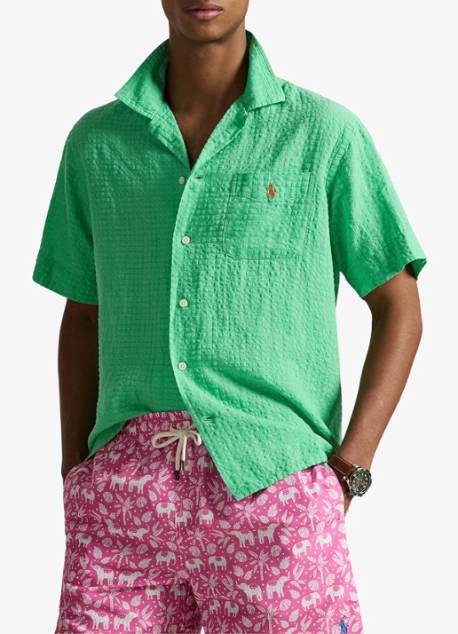 Ralph Lauren Regular fit overhemd in linnenblend met borstzak en logoborduring