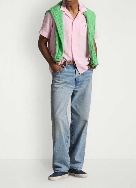 Ralph Lauren Regular fit overhemd in linnenblend met borstzak en logoborduring - detail 5 carmel pink / roze