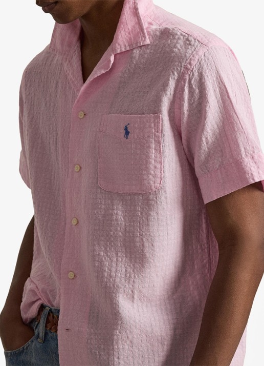 Ralph Lauren Regular fit overhemd in linnenblend met borstzak en logoborduring - detail 6 carmel pink / roze