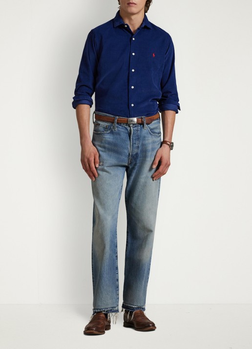 Ralph Lauren Regular fit overhemd met logoborduring - voorkant 2 freshwater / donkerblauw