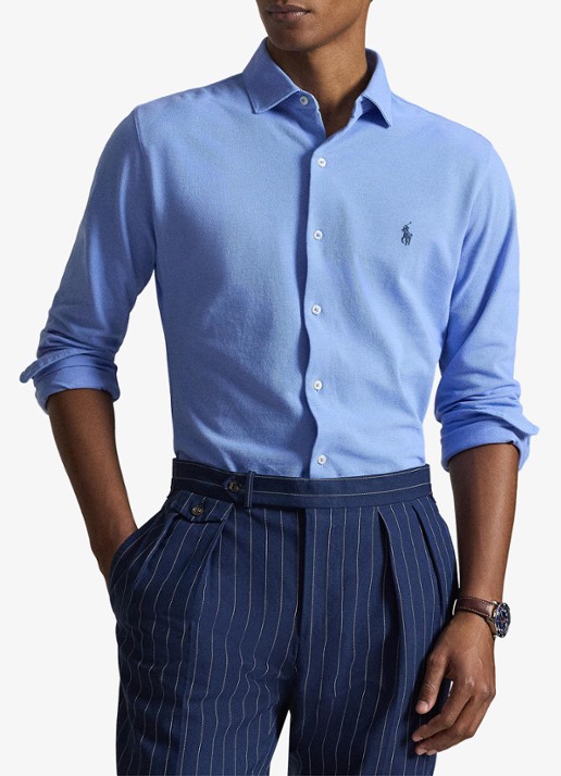 Ralph Lauren Regular fit overhemd met logoborduring - voorkant 5 canvas blue / blauw