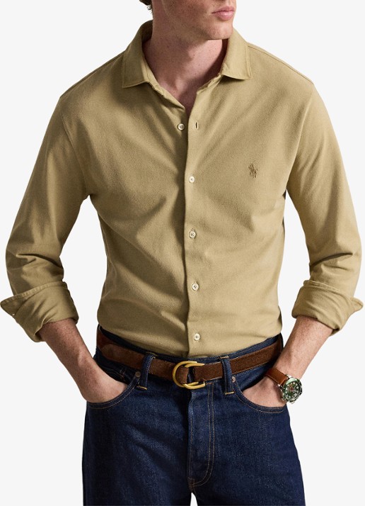 Ralph Lauren Regular fit overhemd met logoborduring - voorkant 5 rl khaki / khaki