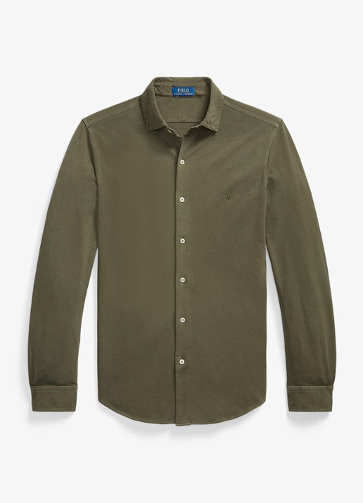 Ralph Lauren Regular fit overhemd met logoborduring - voorkant outdoors olive / olijfgroen