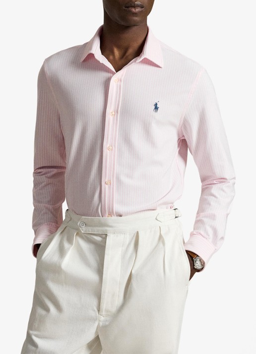 Ralph Lauren Regular fit overhemd met streepprint - voorkant 5 white/carmel pink / roze