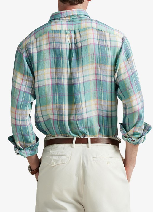 Ralph Lauren Regular fit overhemd van linnen met ruitdessin - achterkant 3 7116b green blue white-48oa