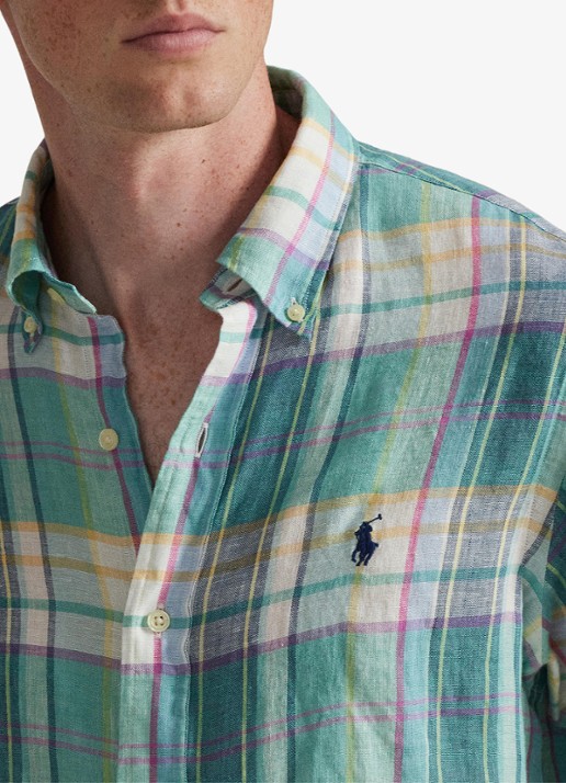 Ralph Lauren Regular fit overhemd van linnen met ruitdessin - detail 2 7116b green blue white-48oa