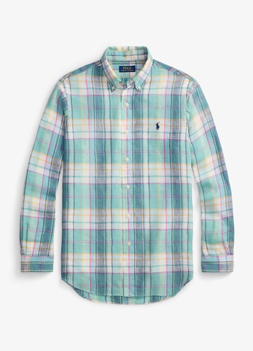 Ralph Lauren Regular fit overhemd van linnen met ruitdessin - voorkant 4 7116b green blue white-48oa