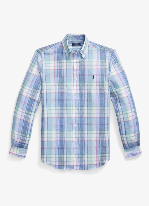 Ralph Lauren Regular fit overhemd van linnen met ruitdessin - voorkant 5 7116a blue green multi-48ob