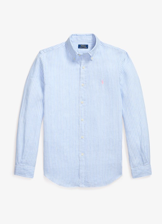 Ralph Lauren Regular fit overhemd van linnen met streepprint - voorkant 7188b blue white-zyk7