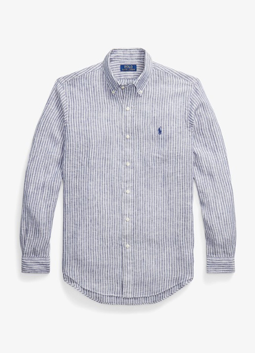 Ralph Lauren Regular fit overhemd van linnen met streepprint - voorkant new classic navy white