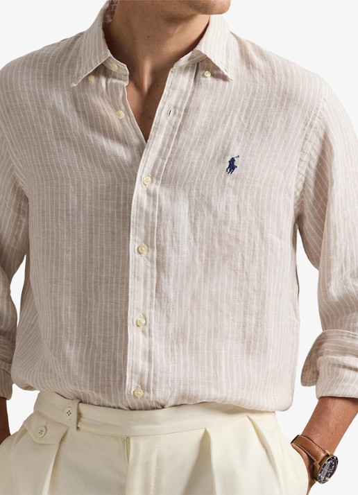 Ralph Lauren Regular fit overhemd van linnen met streepprint - detail 5 7188e coastal beige white-zyka