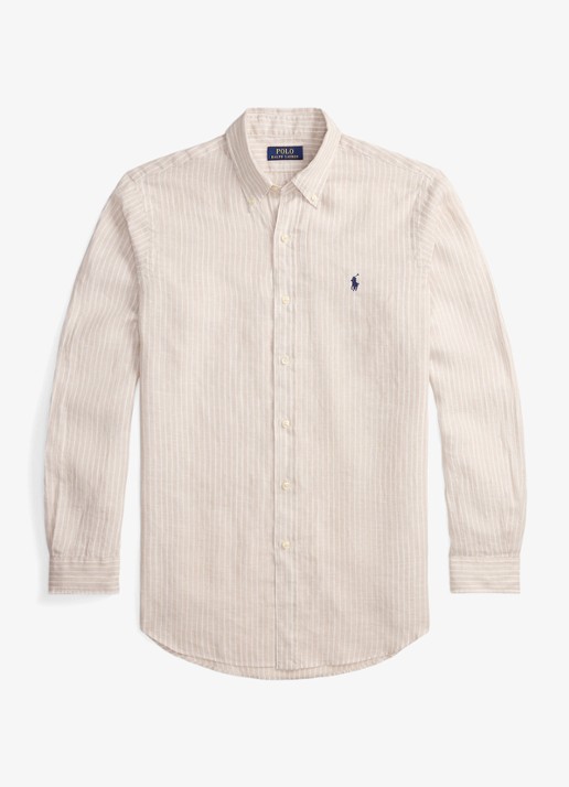 Ralph Lauren Regular fit overhemd van linnen met streepprint - voorkant 2 7188e coastal beige white-zyka