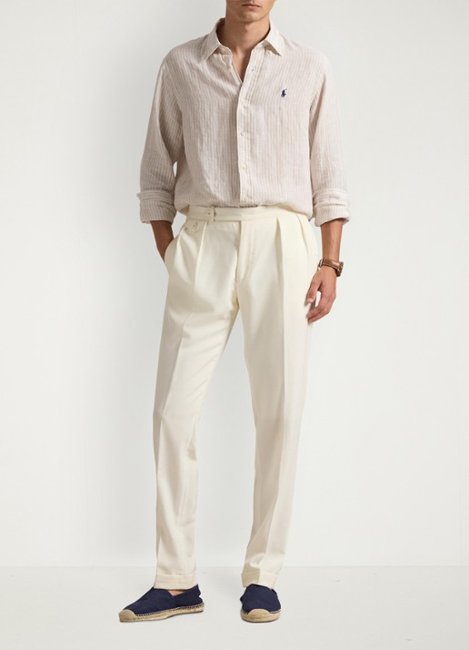 Ralph Lauren Regular fit overhemd van linnen met streepprint - voorkant 3 7188e coastal beige white-zyka