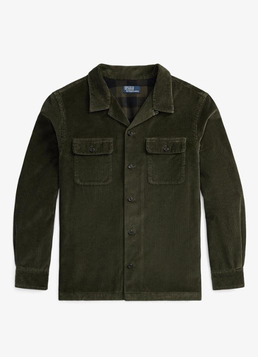 Ralph Lauren Regular fit overshirt van corduroy - voorkant armadillo / legergroen