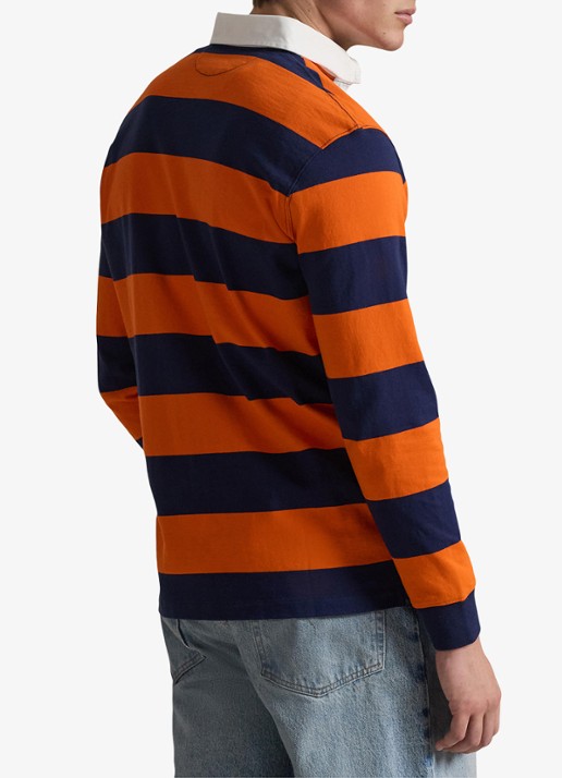Ralph Lauren Regular fit polo met logo en streepprint - achterkant 5 sailing orange/newport navy / oranje