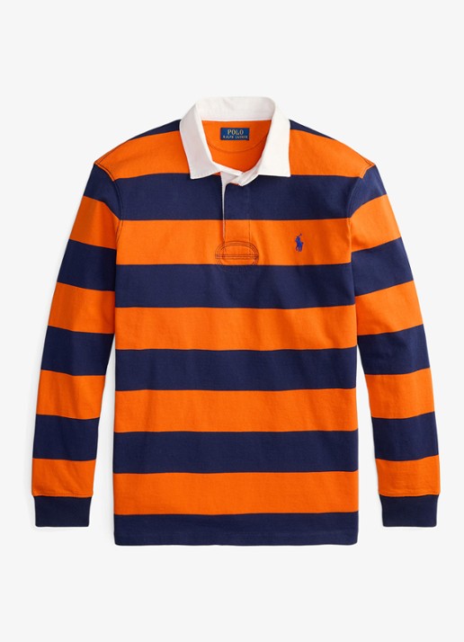 Ralph Lauren Regular fit polo met logo en streepprint - voorkant sailing orange/newport navy / oranje