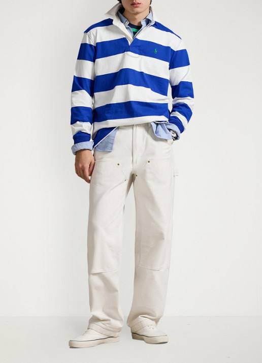 Ralph Lauren Regular fit polo met logo en streepprint - voorkant 5 donkerblauw